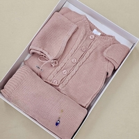 מארז סט סרוג  + שמיכה NB - ורוד