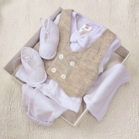 סט ווסט סרוג צמות  ניובורן - בז