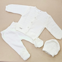 מארז סט סרוג+כובע 0-3 - שמנת