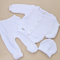 מארז סט סרוג+כובע 0-3 - לבן