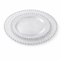 סט צלחות מהודר 16 יח' שקוף פנינים כסף