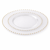 סט צלחות מהודר 16 יח' שקוף פנינים זהב