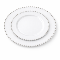 סט צלחות מהודר 16 יח' לבן פנינים כסף כשל