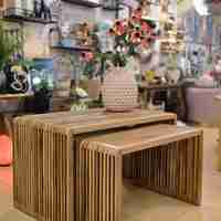 שולחן סלון / שרפרף פסים