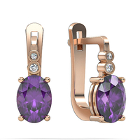 Earrings made of 14k gold set with amethyst stones and diamonds Model EAG3