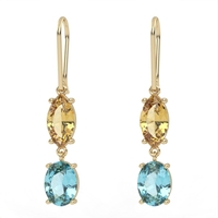 Earrings made of gold inlaid with citrine stones and Swiss blue topaz model EAG14