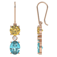 Earrings made of 14k gold set with Blue Topaz Suisse, Citrine and Diamonds Model EAG31