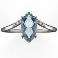 14K gold ring set with Blue Topaz and natural diamonds Model GSR15