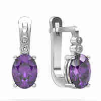 Earrings made of 14k gold set with amethyst stones and diamonds Model EAG3