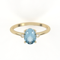 14K gold ring set with Blue Topaz Suisse and natural diamonds Model GSR1