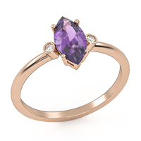 Buy 14 carat gold ring set with amethyst and natural diamonds model GSR
