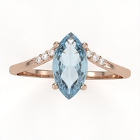 14K gold ring set with Blue Topaz and natural diamonds Model GSR15