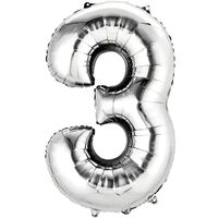 בלון הליום סיפרה 3 בצבע כסף גודל ״34 אינצ