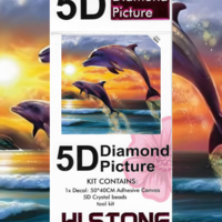 ערכת תמונת יהלומים 5D HI STONE - דולפינים בשקיעה - 30x30 ס