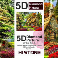 ערכת תמונת יהלומים 5D HI STONE - בית כפרי וגינה פורחת - 30x40 ס
