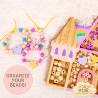 חרוזי עץ - ערכת חרוזי עץ במארז עץ בצורת טירה קסומה