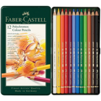 סט עפרונות צבע על בסיס שמן קופסת פח – 12 עפרונות Faber-Castell Polychromos