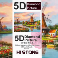 ערכת תמונת יהלומים 5D HI STONE - טחנות רוח ונוף הולנדי - 30x30 ס