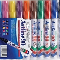 סט טושים פרמננט Artline 90 - מארז 10 צבעים ראש כתום (High Performance)