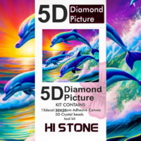 ערכת תמונת יהלומים 5D HI STONE -דולפינים בקפיצה בשקיעה - 30x20 ס