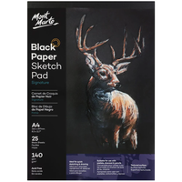 בלוק נייר סקיצה שחור 140 גרם 25 דפים Mont Marte Black Paper Sketch Pad Signature A4