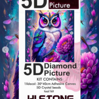 ערכת תמונת יהלומים 5D HI STONE - ינשוף צבעוני ופרחים - 30x40 ס