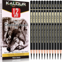 סט עפרונות פחם Kalour מקצועי לציור וסקיצה - 12 יחידות