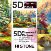 ערכת תמונת יהלומים 5D HI STONE - כנסייה כפרית לצד נחל- 30x40 ס