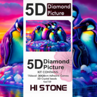 ערכת תמונת יהלומים 5D HI STONE - פינגווינים בשקיעה על קרחון - 30x20 ס