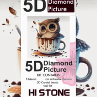 ערכת תמונת יהלומים 5D HI STONE - ינשוף בכוס שוקו - 20x20 ס