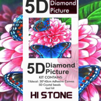 ערכת תמונת יהלומים 5D HI STONE - פרפרים ופרחים גודל 40*50