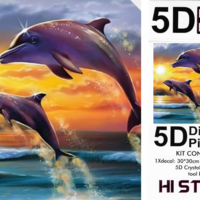 ערכת תמונת יהלומים 5D HI STONE - דולפינים בשקיעה - 30x30 ס