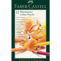 סט עפרונות צבע על בסיס שמן קופסת פח – 12 עפרונות Faber-Castell Polychromos
