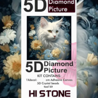 ערכת תמונת יהלומים 5D HI STONE -חתול לבן ופרחים - 20x20 ס