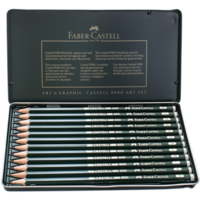 סט עפרונות גרפיט Faber-Castell 9000 - 12 דרגות קושי לציור מקצועי