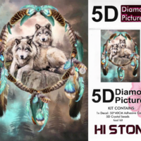 ערכת תמונת יהלומים 5D HI STONE - זאבים וחישוק נוצה -50x40 ס