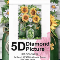 ערכת תמונת יהלומים 5D HI STONE - חמניות ודייזיות בצנצנות - 50x40 ס