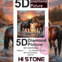 ערכת תמונת יהלומים 5D HI STONE - סוסים בנחל בשקיעה - 20x20 ס