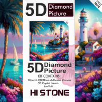 ערכת תמונת יהלומים 5D HI STONE - מגדלור על חוף ים - 20x20 ס