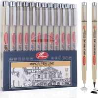 סט 12 עטי פיינליינר שחור Mipor Pen Line
