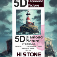 ערכת תמונת יהלומים 5D HI STONE - מגדלור על צוק סוער- 20x20 ס