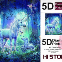 ערכת תמונת יהלומים 5D HI STONE - חד קרן קסום ביער - 50x40 ס