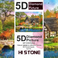 ערכת תמונת יהלומים 5D HI STONE - בית כפרי ונחל - 30x40 ס
