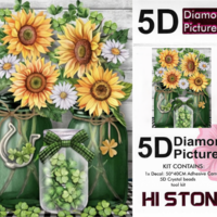 ערכת תמונת יהלומים 5D HI STONE - חמניות ודייזיות בצנצנות - 50x40 ס