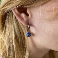 Silver plated hoop earrings with a stone bead - sky blue