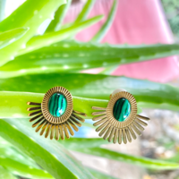 Clip earrings with green malachite stone