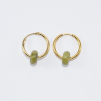 Gold plated hoop earrings with a stone bead - india green