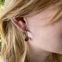 Silver plated hoop earrings with a stone bead - sparkling red