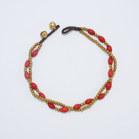 Double beaded anklet - red