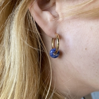 Gold plated hoop earrings with a stone bead - sky blue